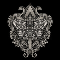 Fototapeta premium Illustration of scary butterfly with vintage engraving ornament in back perfect for your business and Merchandise