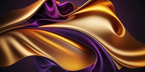 abstract golden and purple satin waves, colorful wavy wallpaper, generative ai