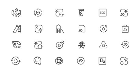 Ecology line icons set. Renewable energy outline icons collection. Solar panel, recycle, eco, bio, power, water - stock vector