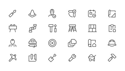 Outline web icons set - construction, home repair tools. Thin line web icons collection. Simple vector illustration