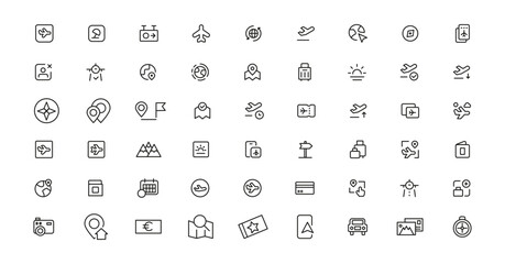 Travel icon set. Summer vacations and holiday symbol vector illustration. Collection of traveling and tourism elements