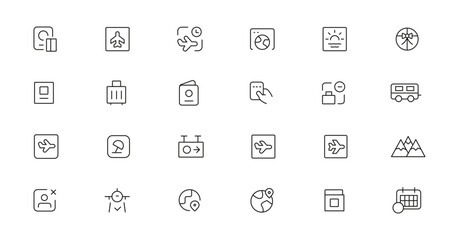 Travel icon set. Summer vacations and holiday symbol vector illustration. Collection of traveling and tourism elements