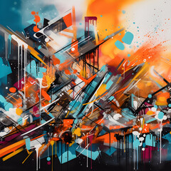 abstract graffiti piece featuring a mix of bold shapes and vibrant colors
