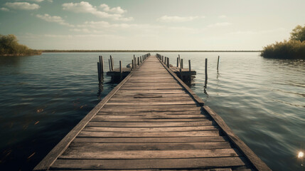 Fototapeta premium A wooden bridge over a body of water 