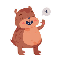 Cute Hamster Character with Stout Body Greeting Saying Hi Vector Illustration