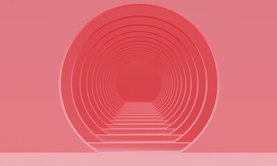 Pink abstract background with round arches corridor. 3d rendering