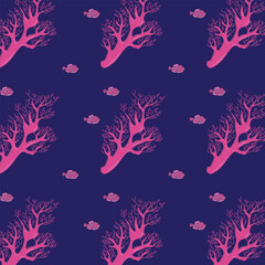 Fototapeta na wymiar Branch of coral and fish. Seamless pattern. Vector illustration.