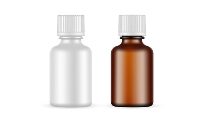 Two Small Cosmetic Bottles With Screw Cap, Isolated on White Background. Vector Illustration