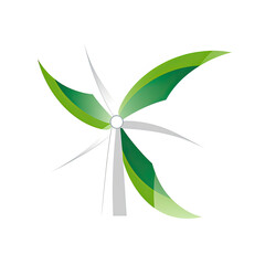 turbine and leaves, green energy logo, environment, protection, resources