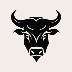 Bull head one color vector logo, emblem, icon for company or sport team branding. Tattoo art style.