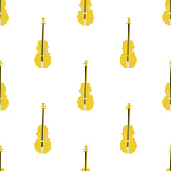 Seamless pattern with illustration of musical instrument violin in cutting style yellow color on white background