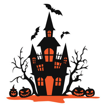 Haunted house silhouette vector cartoon illustration