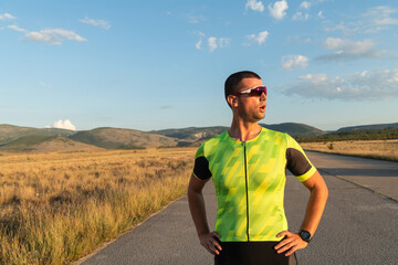 Triathlete resting after exhausting training for the upcoming marathon.