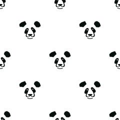 Seamless pattern with panda bear head illustration in minimalist style on white background