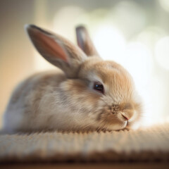 Adorable Netherland dwarf rabbit resting inside.