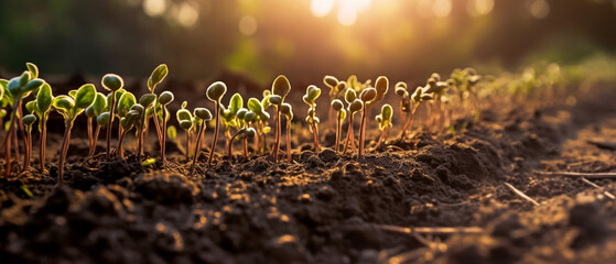 Plants seeding in the field grows under the sunlight