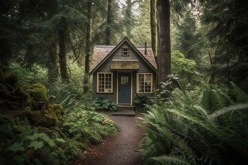 Fototapeta na wymiar small Tiny House in the forest. Generative AI