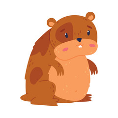 Cute sitting hamster, funny brown rodent pet animal cartoon vector illustration