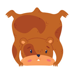 Cute hamster standing upside down, funny brown rodent pet animal cartoon vector illustration