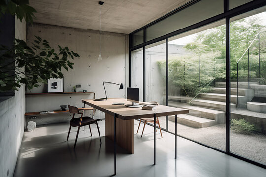 Architecture image of modern design style home office with desk. Generative AI.