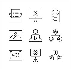 content creator icon set. Line Art Style Design Isolated on White Background.