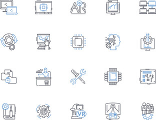 Computational program line icons collection. Algorithm, Code, Function, Iteration, Logic, Matrix, Optimization vector and linear illustration. Parsing,Regression,Simulation outline signs set