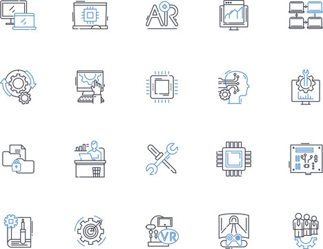 Computational program line icons collection. Algorithm, Code, Function, Iteration, Logic, Matrix, Optimization vector and linear illustration. Parsing,Regression,Simulation outline signs set