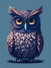 Obraz premium Owl in glasses. AI generated illustration