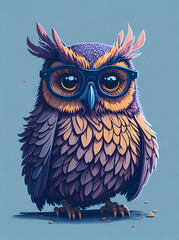 Obraz premium Owl in glasses. AI generated illustration