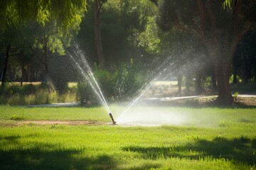 illustration, spraying water in the park, ai generative