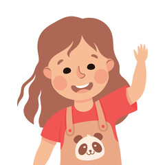 Happy Little Girl with Raised Up Hand Smiling Vector Illustration