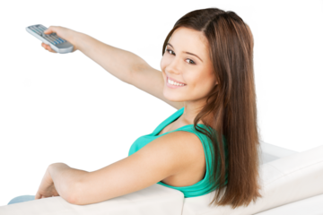 Smiling Woman Using Remote Control