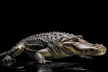 Fototapeta premium illustration, crocodile on black background, generative ai