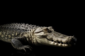 Fototapeta premium illustration, crocodile on black background, generative ai