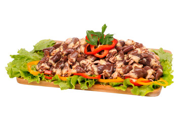 raw chicken meat on cutting board on white background