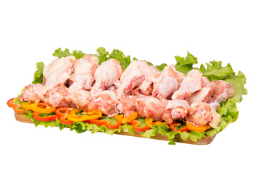 raw chicken meat on cutting board on white background