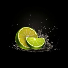 Lime fruit with water splash 