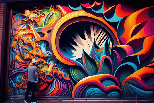 urban graffiti art installation with vibrant colors and intricate designs, created with generative ai