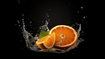 Fototapeta na wymiar Orange with water splash