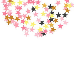 Festive black pink gold stardust vector illustration. Little starburst spangles Christmas decoration confetti. Cartoon star dust background. Spangle elements poster decor.