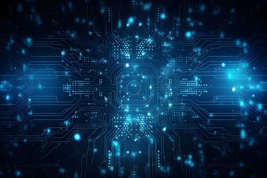 Quantum Computing - Futuristic Blue Circuit Illustration, Generative AI