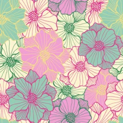 Fototapeten Cute poppy flower repeating pattern. Organic bouquet composition. Poppy blossom with © SunwArt