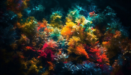 Fototapeta na wymiar Abstract underwater galaxy colorful fish in motion generated by AI