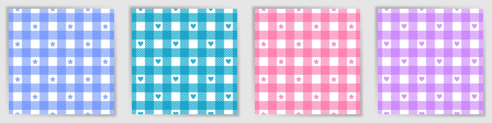 Vichy checkered seamless ornament set. Cute lumberjack plaid check textile print