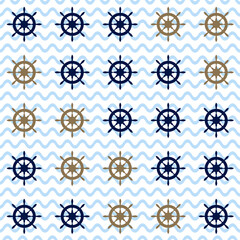 Yacht helm boat steering wheel sailing navigation symbol vector seamless pattern.