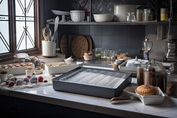 Obraz na płótnie Canvas baking station, with tools and equipment for baking, decorating and packaging cakes, created with generative ai