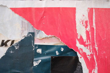 Torn street poster background. Abstract ripped old paper collage