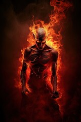 Obraz premium Portrait of a devils, satan, standing in fire. Concept of Hell. Generative AI