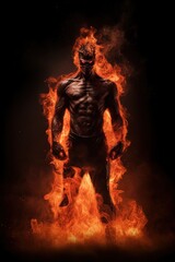 Fototapeta na wymiar Portrait of a devils, satan, standing in fire. Concept of Hell. Generative AI