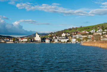 Fototapeta na wymiar Küssnacht am Rigi view over the village with church Switzerland